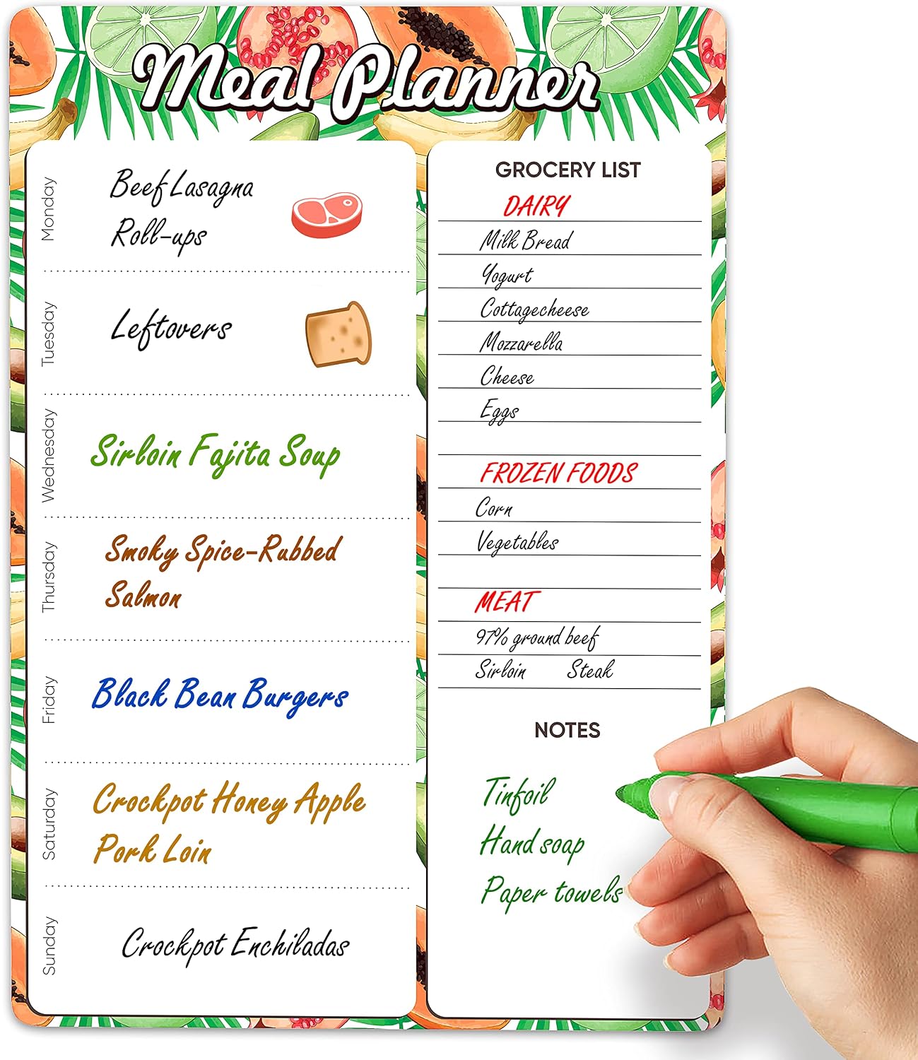Dry Erase Magnetic Meal Planner for Refrigerator A4 (8.5x12 inch) - Magnet Weekly Menu Board for Fridge - Magnetic Menu White Board - Fridge Meal Planner Magnet - Dinner Meal Planner Dry Erase Board