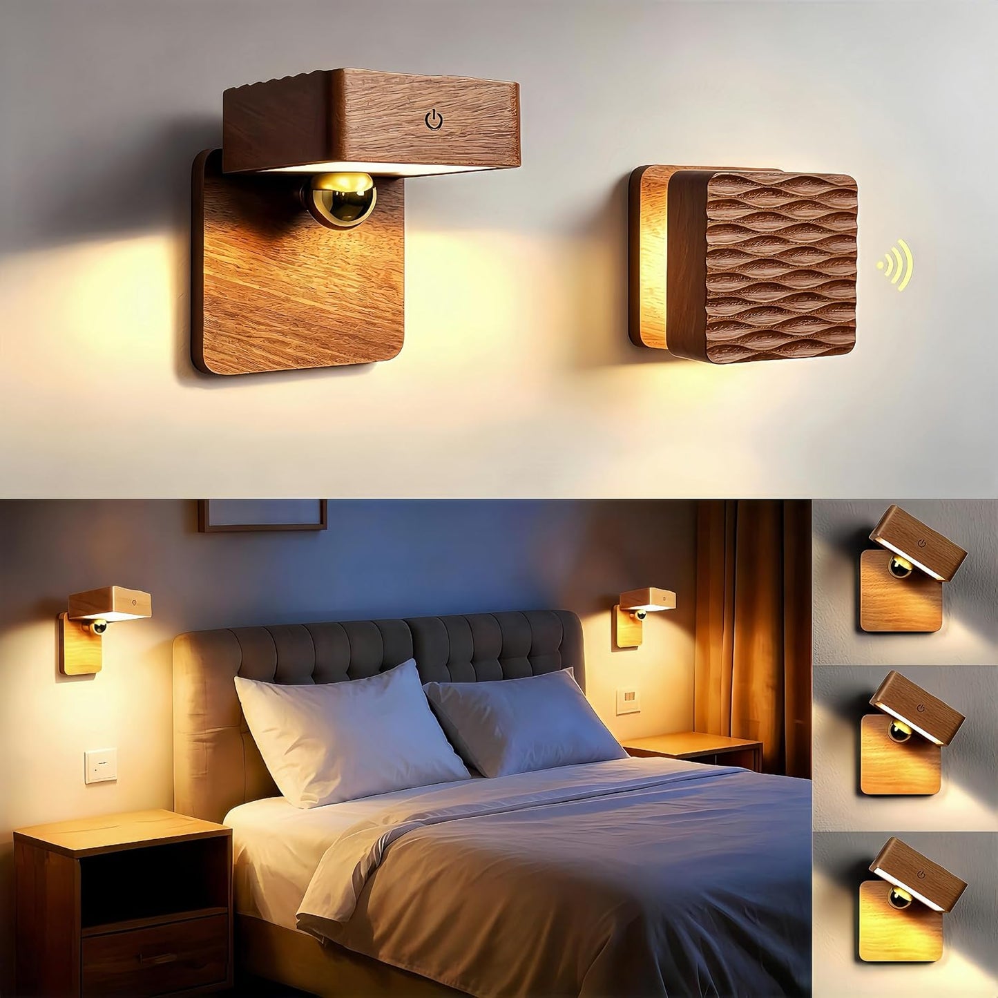 Rechargeable Wall Sconce Battery Operated LED Wall Light for Bedroom,Motion Sensor Night Light Indoor for Reading Light,Dimmable Touch Cordless Lamp,Removable Rotatable Magnetic Wall Lamp