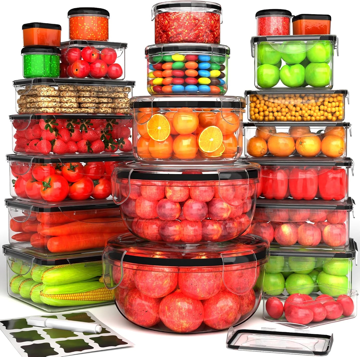 5 Pack Large Fruit Storage Containers for Fridge with Removable Colander | Plastic Food Storage Containers with Lids Airtight-Leak Proof Refrigerator Organizers and Storage of Vegetable