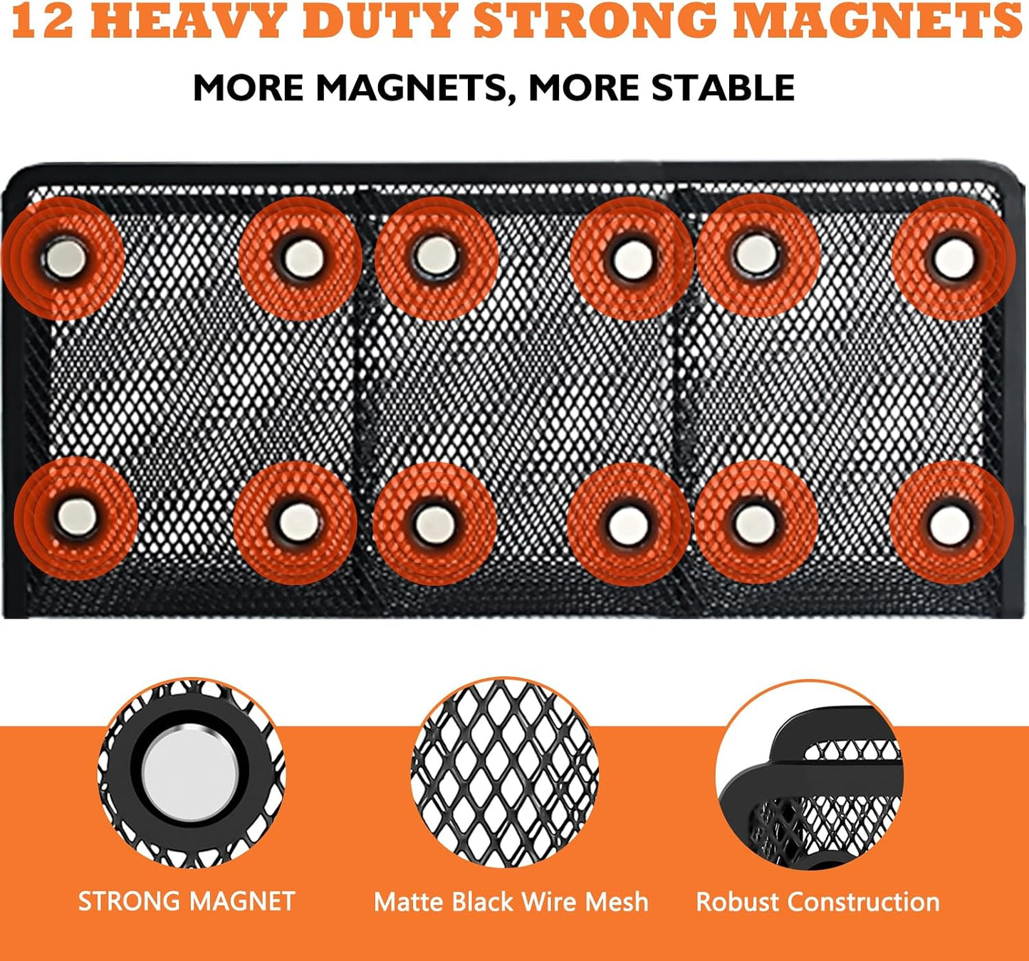 Magnetic Pencil Holder Whiteboard Pen Holder Locker Accessories (2-Slot*1) | Locker Organizer, Desk Organizer, Teacher Supplies, Mesh Basket, Strong Magnets, Black, For Fridge School Office Home