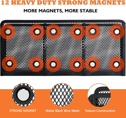 Magnetic Pencil Holder Whiteboard Pen Holder Locker Accessories (2-Slot*1) | Locker Organizer, Desk Organizer, Teacher Supplies, Mesh Basket, Strong Magnets, Black, For Fridge School Office Home