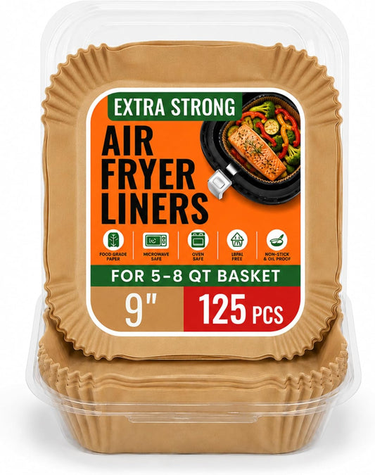 Air Fryer Liners Disposable – 125 pk 8" Unbleached Non-Stick Parchment Paper, Fits 5-8 QT Basket, Air Fryer Liners | Airfryer Liners