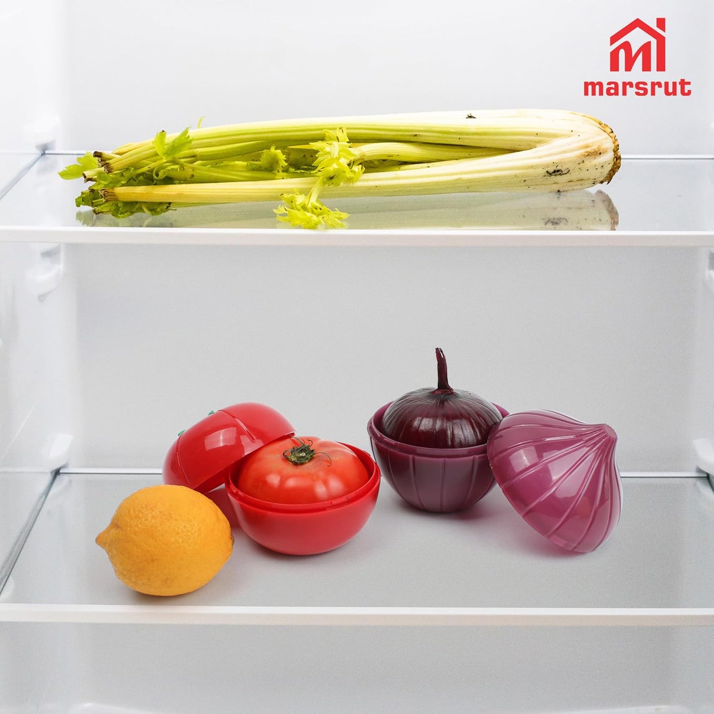 5 Pcs Vegetable Keeper for Refrigerator, Tomato Onion Storage Container, Garlic Pepper Lemon Fridge Saver Holder, Fruit Food Kitchen Box with Lid, Reusable Veggie Lime Fresh Organizer BPA Free