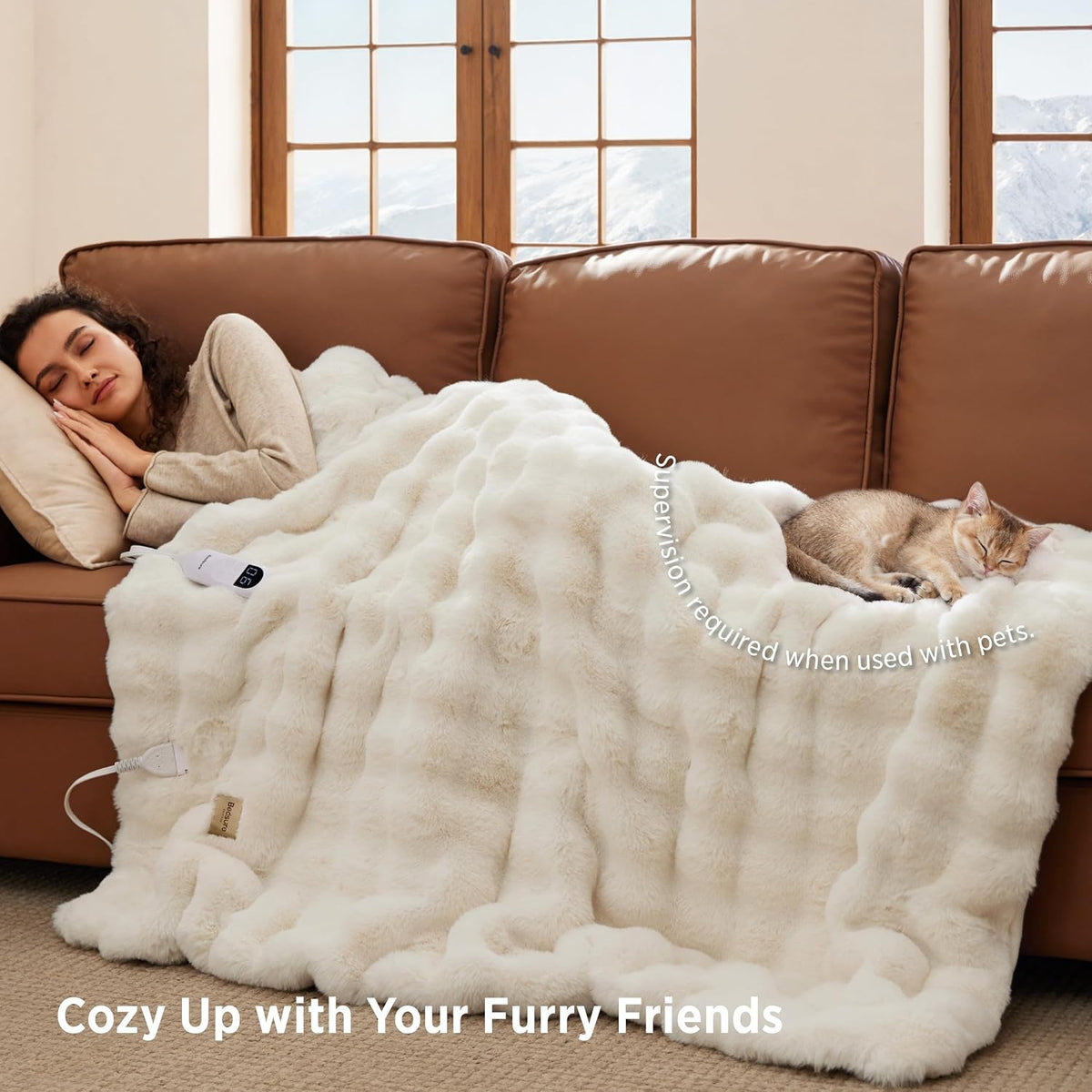 Bedsure Heated Blanket Electric Throw - Thick Striped Fast Heating Electric Blanket with Preheat Function, 6 Heat & 6 Timer (Up to 10H), 8H Auto Off, ETL Certified, Gifts for Women (50"x60", White)