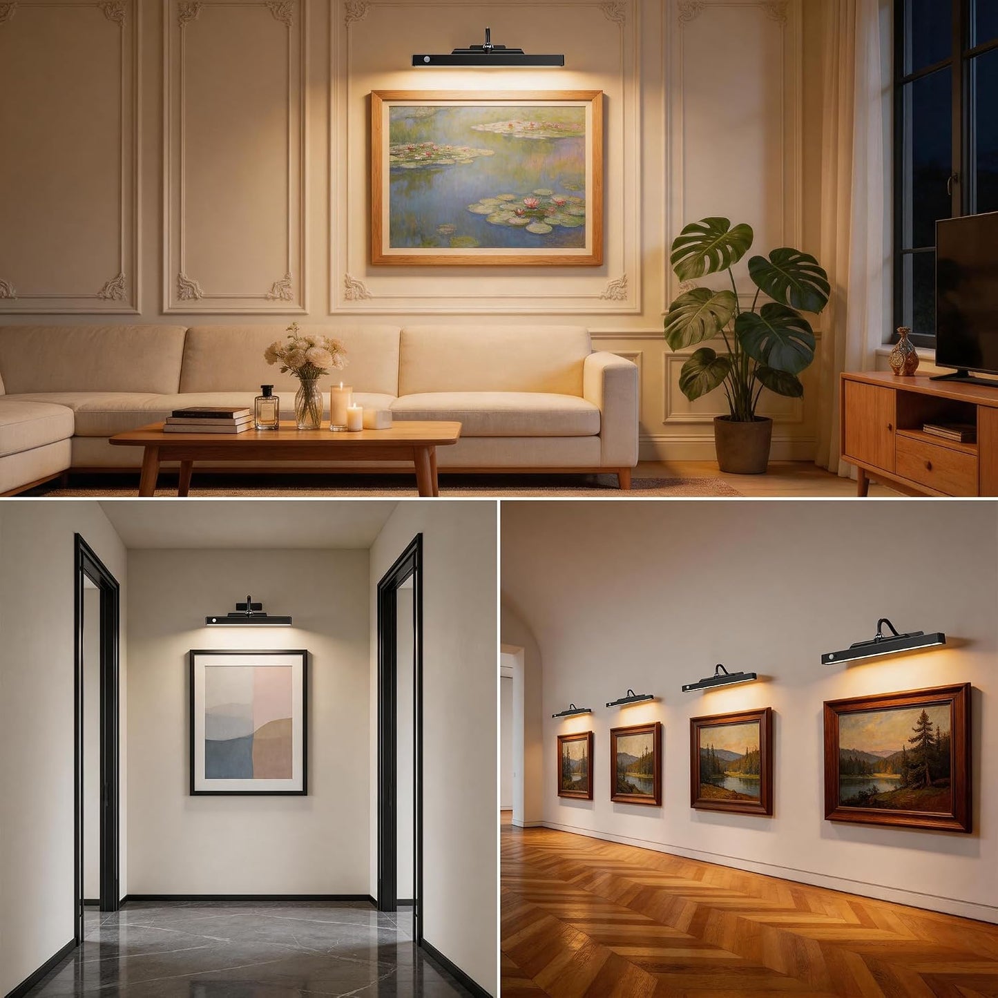 Wireless Picture Light for Wall Art Motion Sensor, 16 Inch, Black, 1 Pack | 5000mAh Rechargeable Battery, Cordless, Magnetic Detachable Bar, 3CCT Dimmable, Remote Control for Paintings and Artworks