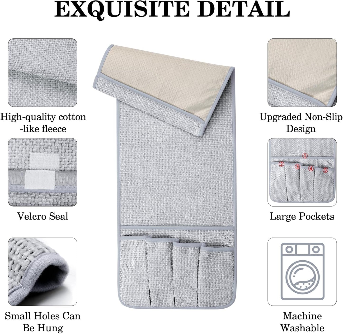 Remote Control Holder Couch Caddy, Armchair Caddy for Recliner 5 Pockets | TV Remote Holder Couch Armrest for Bed Storage with 5 Pockets, Remote Caddy Bedside Table Organizer (Light Gray,35''x13'')