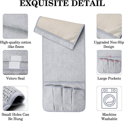 Remote Control Holder Couch Caddy, Armchair Caddy for Recliner 5 Pockets | TV Remote Holder Couch Armrest for Bed Storage with 5 Pockets, Remote Caddy Bedside Table Organizer (Light Gray,35''x13'')
