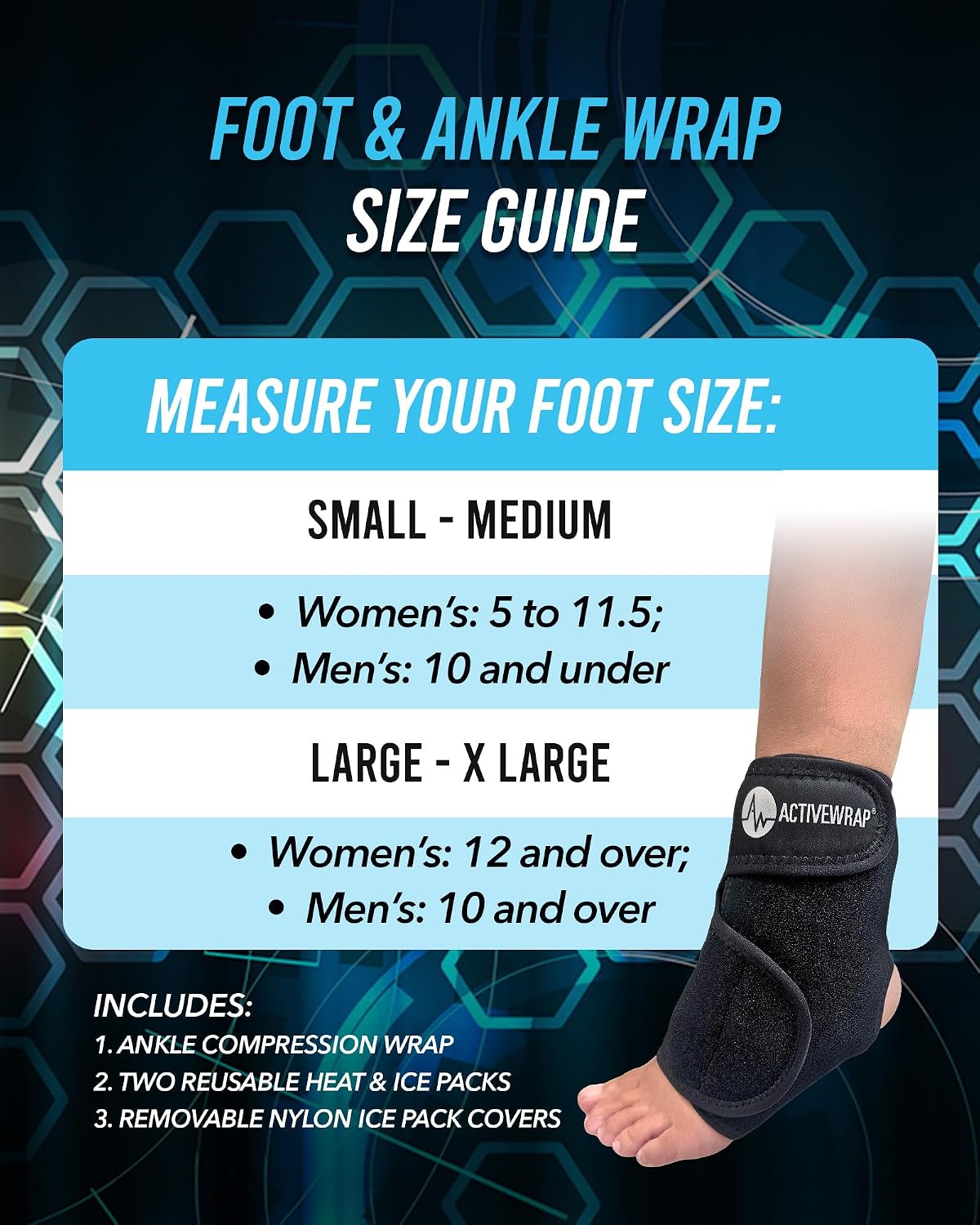 ActiveWrap Foot and Ankle Ice Pack Wrap & Heat Wrap, Large/X-Large – Includes 2 Ultra Flex Gel Ice Packs for Injuries Reusable – Hot & Cold Therapy for Targeted Foot Pain Relief, Sprained Ankle & Heel