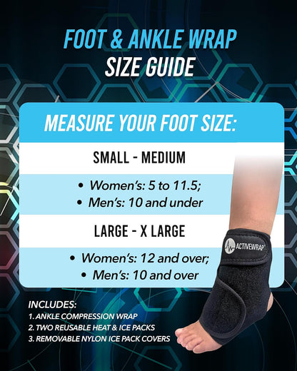 ActiveWrap Foot and Ankle Ice Pack Wrap & Heat Wrap, Large/X-Large – Includes 2 Ultra Flex Gel Ice Packs for Injuries Reusable – Hot & Cold Therapy for Targeted Foot Pain Relief, Sprained Ankle & Heel