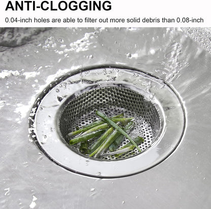 LASSHSWA 2 Pcs Kitchen Sink Strainer Stainless Steel, Mesh and Punching, Kitchen Sink Drain Strainer, Sink Strainers with Large Wide Rim 4.5" Diameter for Kitchen Sinks