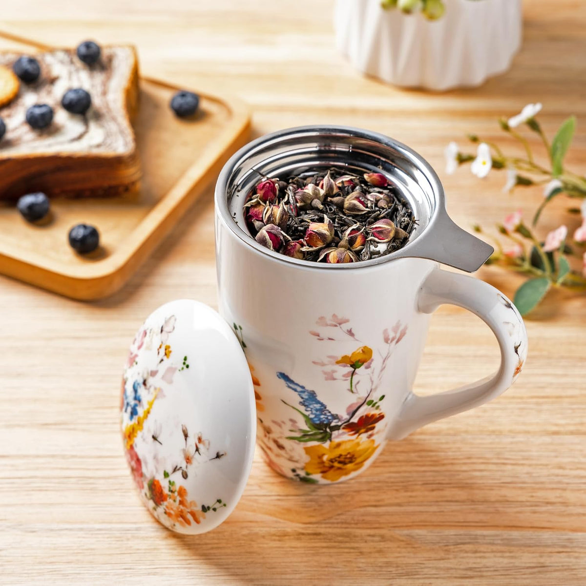 GBhome Tea Mug with Infuser and Lid,18 oz Loose Leaf Tea Cup with Steeper