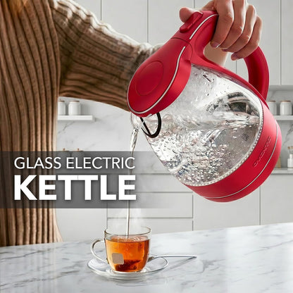 OVENTE 1.5L Glass Electric Kettle Water Boiler, Black KG83B | 1100W Fast Boiling, Borosilicate Glass, BPA-Free, Blue LED, Auto Shut-Off, Boil-Dry Protection, Removable Filter, 360° Base