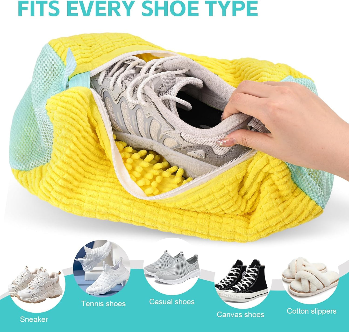 Shoe Washing Machine Bag Reusable Sneaker Washing Bag with Built-in Fluffy Brushes for 360° All-Around Cleaning, Laundry Shoe Bag is Designed for Washer and Dryer （Yellow 2pcs）