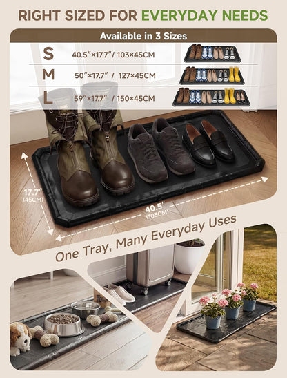 Shoe Mat, Large Boot Mat for Entryway Indoor- 59" × 17.7" | 1.2 in Raised Edges Tray, 600D PVC, Waterproof, Foldable, Non Slip, Wet Shoes, Mud, Snow, Multiple Uses