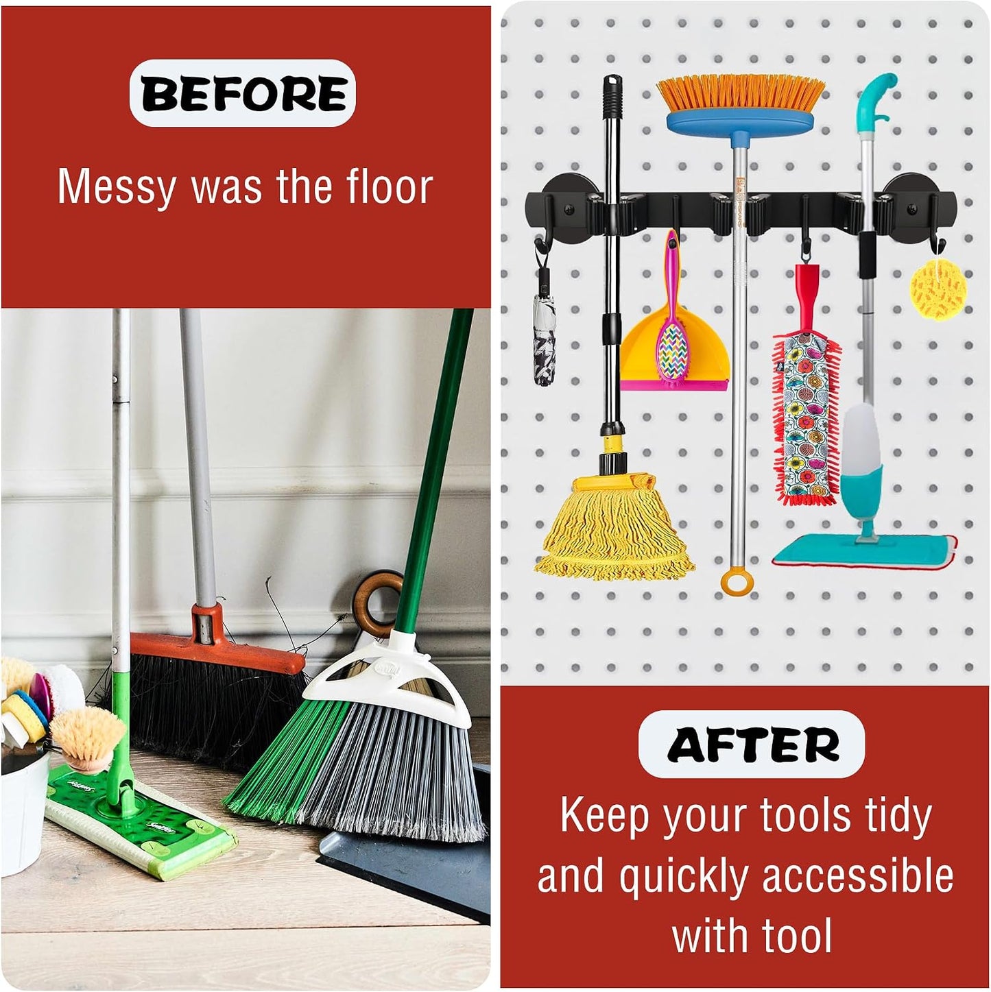 ULIBERMAGNET Magnetic Mop Broom Holder,Heavy Duty Movable Magnetic Broom Holder Rack,Anti-slip Wall Mounted Utility Storage Mop Shovel Gripper Hanger for Garage, Kitchen, Laundry, Garden(2 Pack/Black)