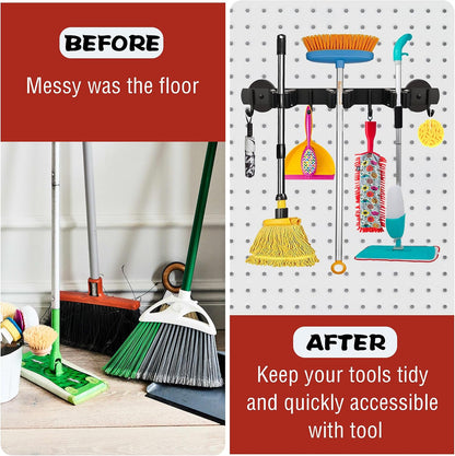 ULIBERMAGNET Magnetic Mop Broom Holder,Heavy Duty Movable Magnetic Broom Holder Rack,Anti-slip Wall Mounted Utility Storage Mop Shovel Gripper Hanger for Garage, Kitchen, Laundry, Garden(2 Pack/Black)