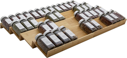 Bamboo Spice Rack Drawer Organizer - 8 Pieces Set- 7" Wide Per Piece - Combine Pieces Into 14" Wide Rack (7" or 14")