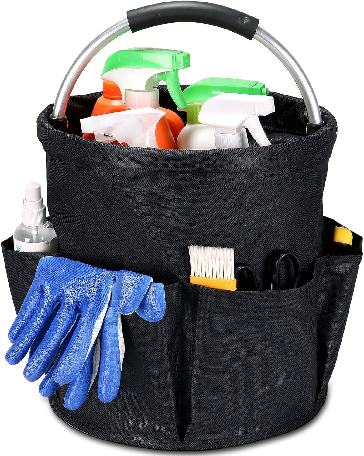 17L Cleaning Caddy with Handle & 6 Pockets, Foldable Cleaning Supply | Portable Shower Caddy, 600D Oxford Fabric Storage Basket for Home, Camping, Gardening, Bathroom