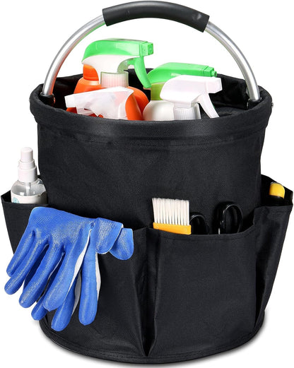 17L Cleaning Caddy with Handle & 6 Pockets, Foldable Cleaning Supply | Portable Shower Caddy, 600D Oxford Fabric Storage Basket for Home, Camping, Gardening, Bathroom