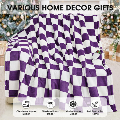 Heated Blanket Electric Throw 50X60 Heating Blanket with 10 Heating Levels 8 Hours Auto Off, Blue Plaid Sherpa Blankets Winter Warmer, Home Decor for Couch Bed Office,Gifts for Mom, Women,Washable