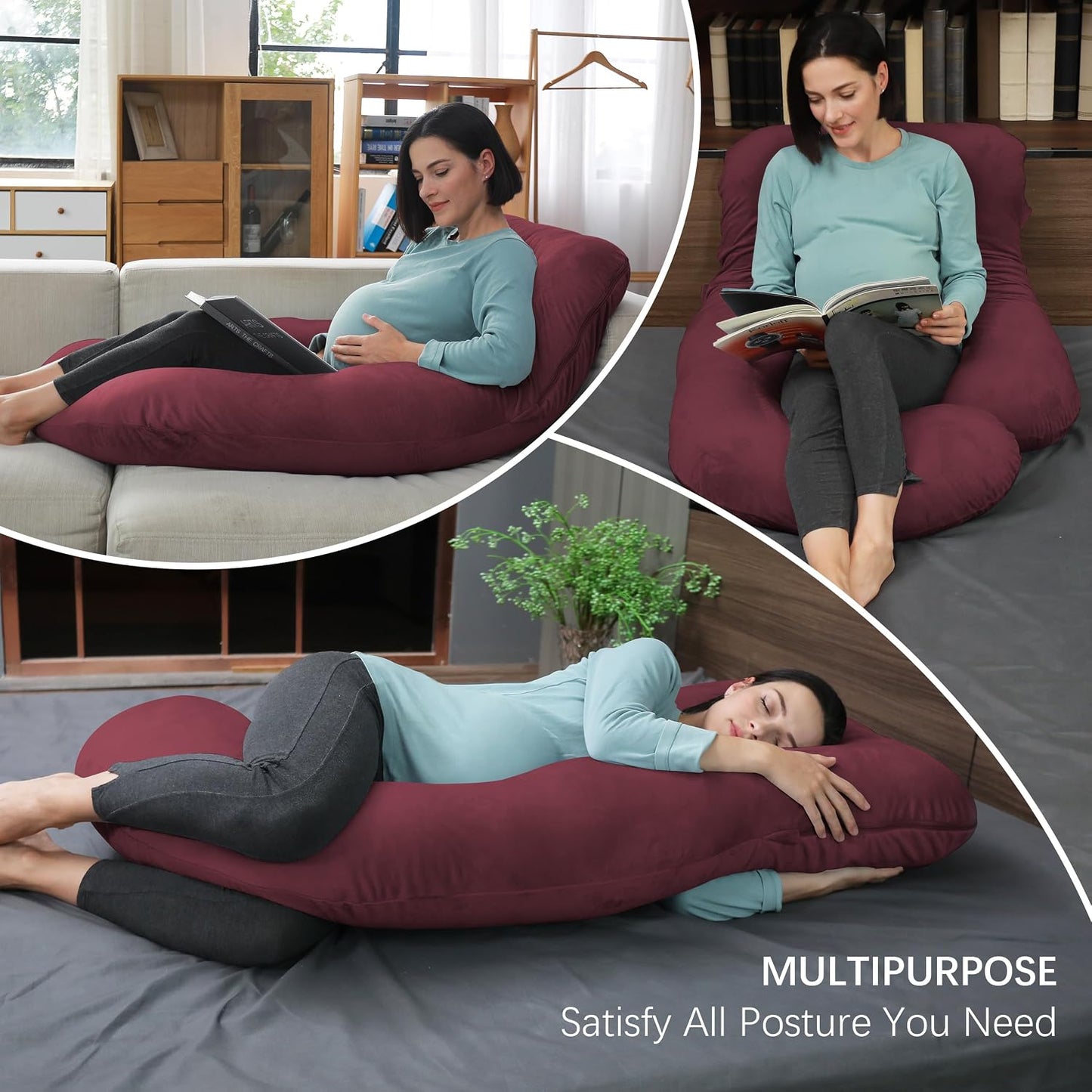 MOON PARK Pregnancy Pillows for Sleeping - 57 Inch U Shaped Full Body Maternity Pillow with Removable Cover - Support for Back, Legs, Belly, Hips - Pregnancy Pillow for Women - Grey
