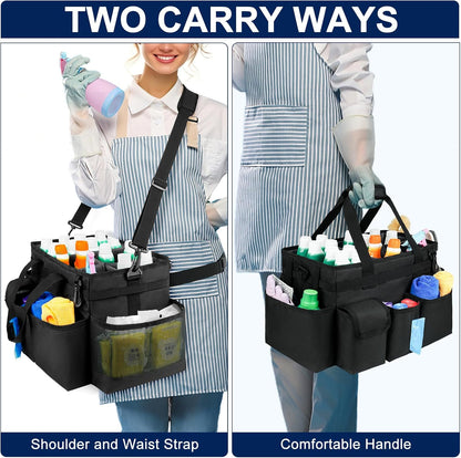 Cleaning Caddy Bag,Large Cleaning Supplies Organizer with Handle for Housekeepers,Purple