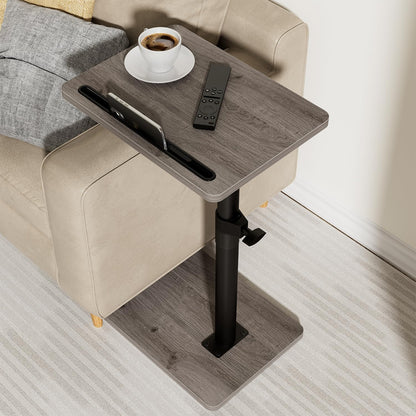 YUHFERA Sofa Armrest Tray Table for Couch - 360° Swivel Height Adjustable End for Small Spaces, Snack Side Table for Bed or Chair with Phone & Tablet Slot (Rustic,Standard)