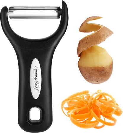 Spring Chef 3pcs Vegetable Peelers for Kitchen, Swivel, Y & Julienne Peeler | Premium Stainless Steel Potato Peelers with Soft Grip Handles, Ultra Sharp Blades for Fruits, Veggies, Apples, Carrots