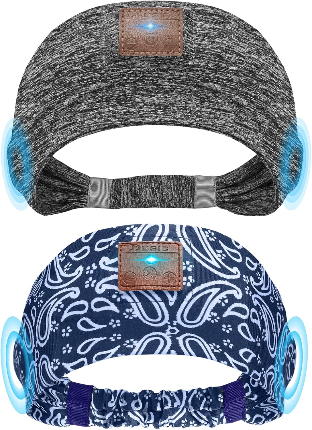 2-Pack Sleeping Headphones, Headband Headphones with Thin Speakers | Wireless Bluetooth Headband for Running Sports Workouts Yoga Travel Meditation Gift for Men Women - Black&Grey