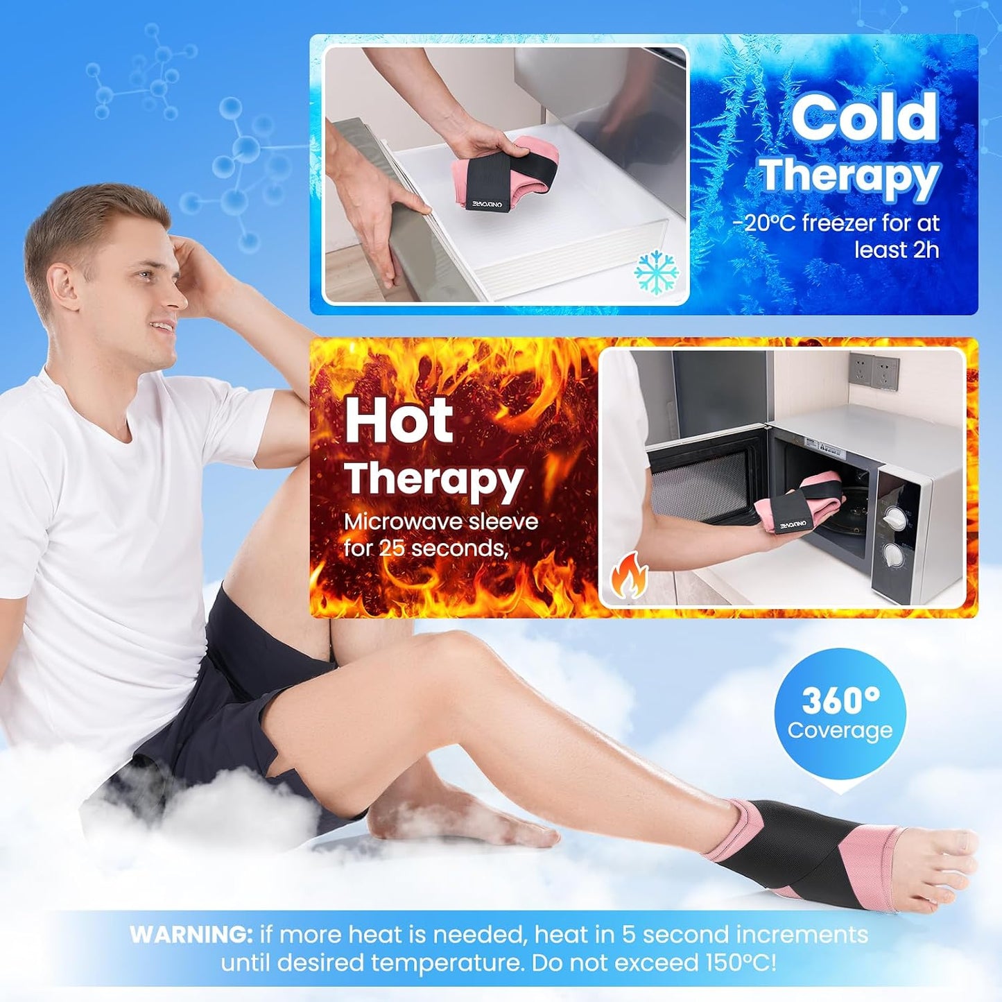 ONLYCARE Ankle Ice Pack Wrap for Swelling, Upgraded Gel Ice Pack Reusable, Hot Cold Therapy, Cold Pack for Sprained Ankle Injuries, Achilles Tendonitis, Plantar Fasciitis