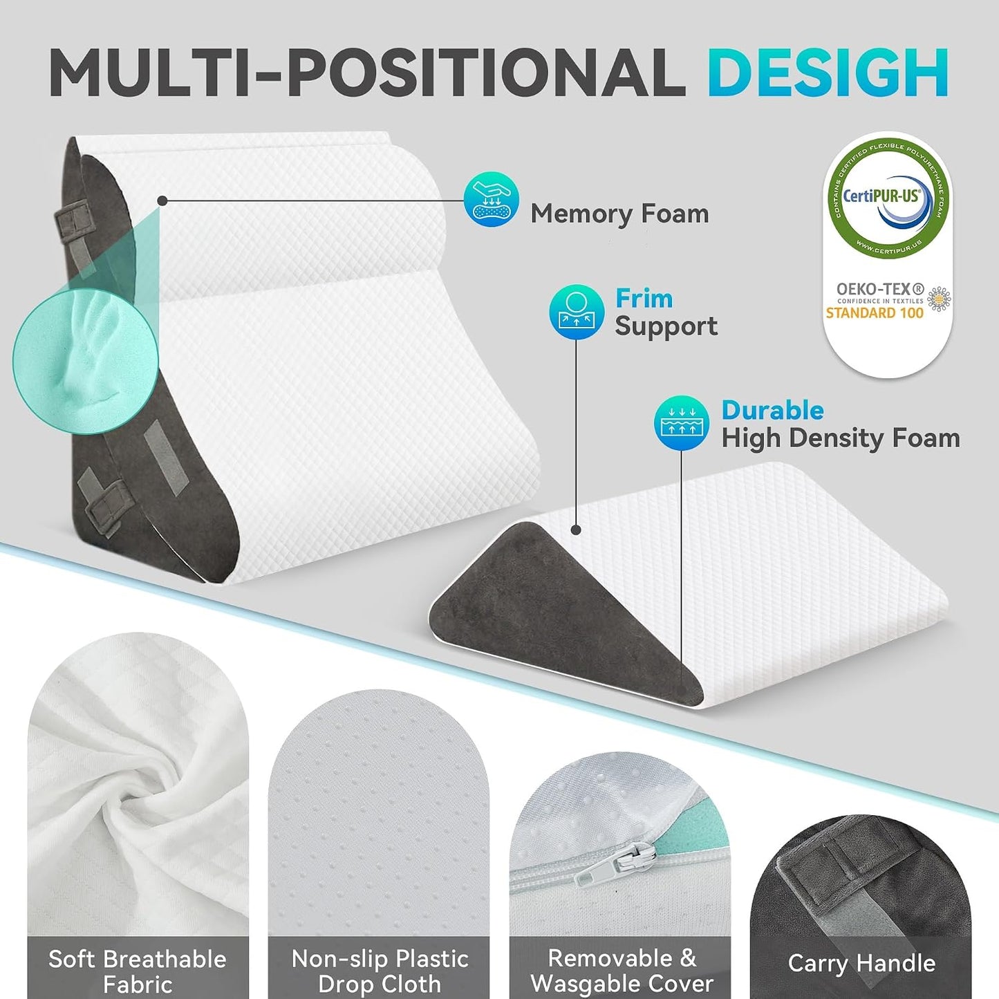 4PCS Bed Wedge Pillow Post Surgery, Orthopedic Sleeping Wedge Pillow Set for Back, Neck and Leg Pain Relief, Acid Reflux, GERD, Memory Foam Support Pillows for After Surgery, Grey