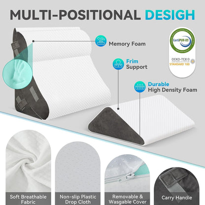 4PCS Bed Wedge Pillow Post Surgery, Orthopedic Sleeping Wedge Pillow Set for Back, Neck and Leg Pain Relief, Acid Reflux, GERD, Memory Foam Support Pillows for After Surgery, Grey