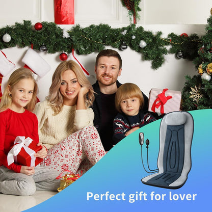 Vibration Back Massager for Chair with Heat, Massage Seat Cushion with Adjustable Neck Support Pillow & Heating Zones, Short Plush Cover Comfortable Pad for Office & Home, Gift for Dad & Mom
