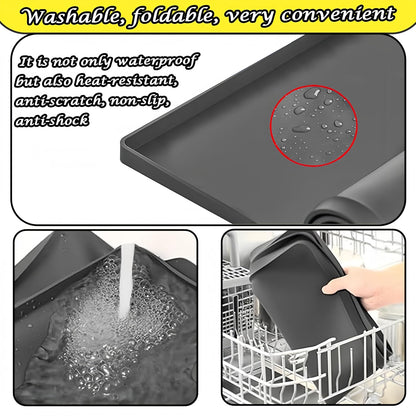 27×27inch Washer Drain Pan Silicone Mat, With Raised Edge Washing Machine Silicone Mat, Multi-function Non Slip, Soft Foldable Portable Waterproof Pad（black）