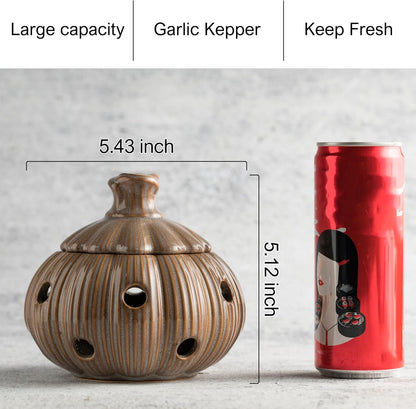 Garlic Storage Pod Ceramic Garlic Keeper with Lid Large Garlic Container for Counter, White