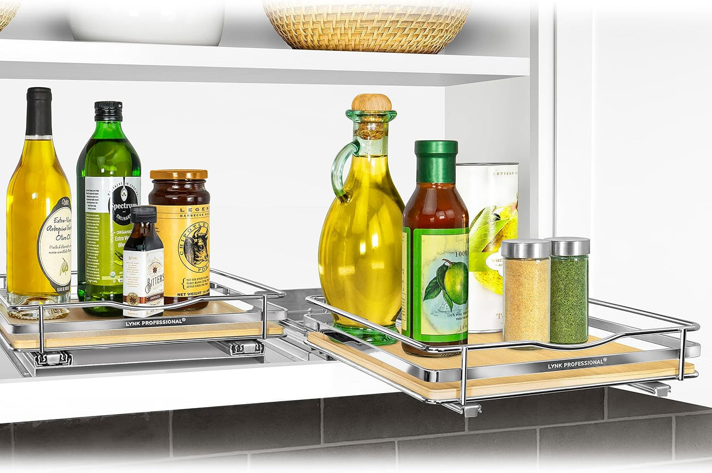 LYNK PROFESSIONAL® Pull Out Spice Organization for Cabinets - 4-3/8 inch Wide – Spice Rack for Inside Cabinets, Slide Out Spice Rack Organizer for cabinet – Pull Out Spice Rack, Sliding 2 Tier Chrome
