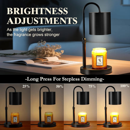 Dreamholder Electric Candle Warmer Lamp with Timer & Dimmer, Adjustable Height Wax Melt Warmer for Jar Candles, Wood Base Candle Melter, Floral Home Decor Gifts for Women, Mom, Natural Wood
