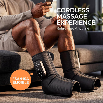 Foot Massager with Air Compression and Heat, FSA Eligible HSA Portable Cordless Ankle and Calf Massager with 5 Modes & 5 Intensities, Lightweight Compression Boots for Muscle Relaxation (1PC)