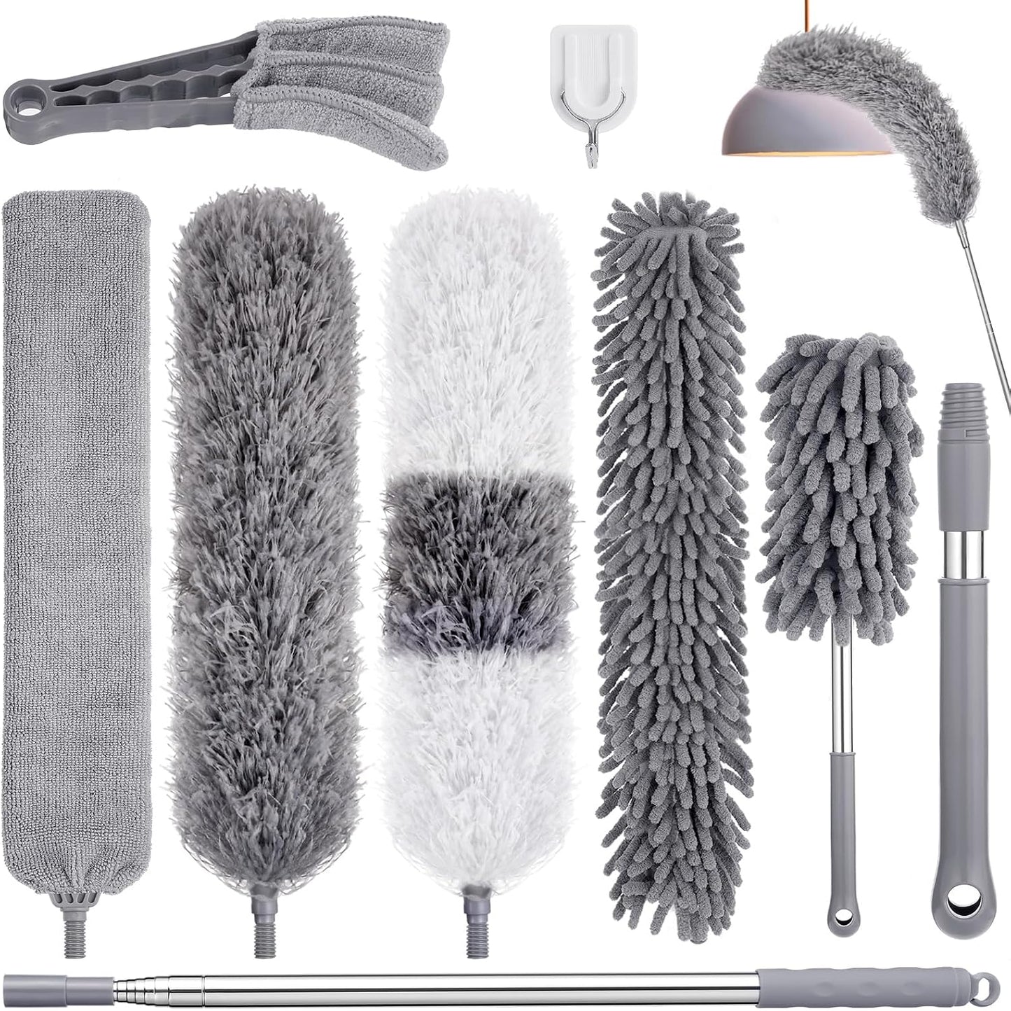 Feather Duster Set (4 Pieces), 30-100 inch Microfiber Retractable Gap Duster for Cleaning Ceilings, Furniture Refrigerators and Under Sofas | Bendable Head for Corner Cleaning, Washable Reusable Duster, Household Tool for Ceiling Furniture Under Sofa