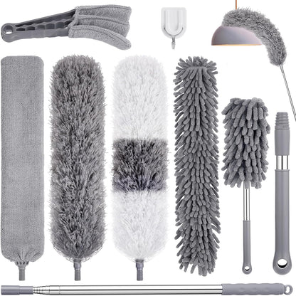 Feather Duster Set (4 Pieces), 30-100 inch Microfiber Retractable Gap Duster for Cleaning Ceilings, Furniture Refrigerators and Under Sofas | Bendable Head for Corner Cleaning, Washable Reusable Duster, Household Tool for Ceiling Furniture Under Sofa