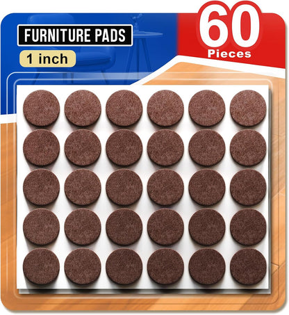 Ansible Felt Furniture Pads Chair Leg Floor Protectors 1" 60PCS | Felt Pads for Hardwood Floors,Self-Adhesive, Reduce Noise and Anti-Scratches,Easy to Install,Beige,Round