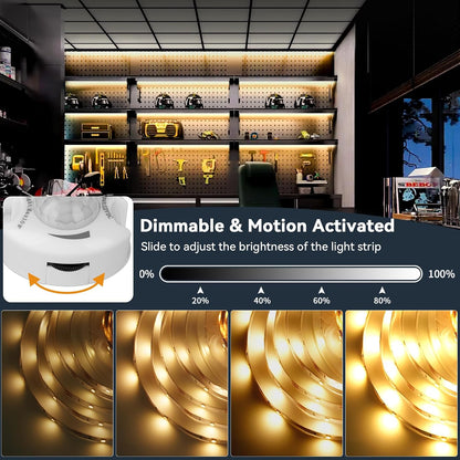 Dual Motion Sensor Light Strip Indoor Under Bed Lights Warm White 16.4Ft | Motion Activated LED Strip Lights, Auto On/Off, Two-End Motion Sensors Night Lighting 12V For Bedside Stair Cabinet Hallway