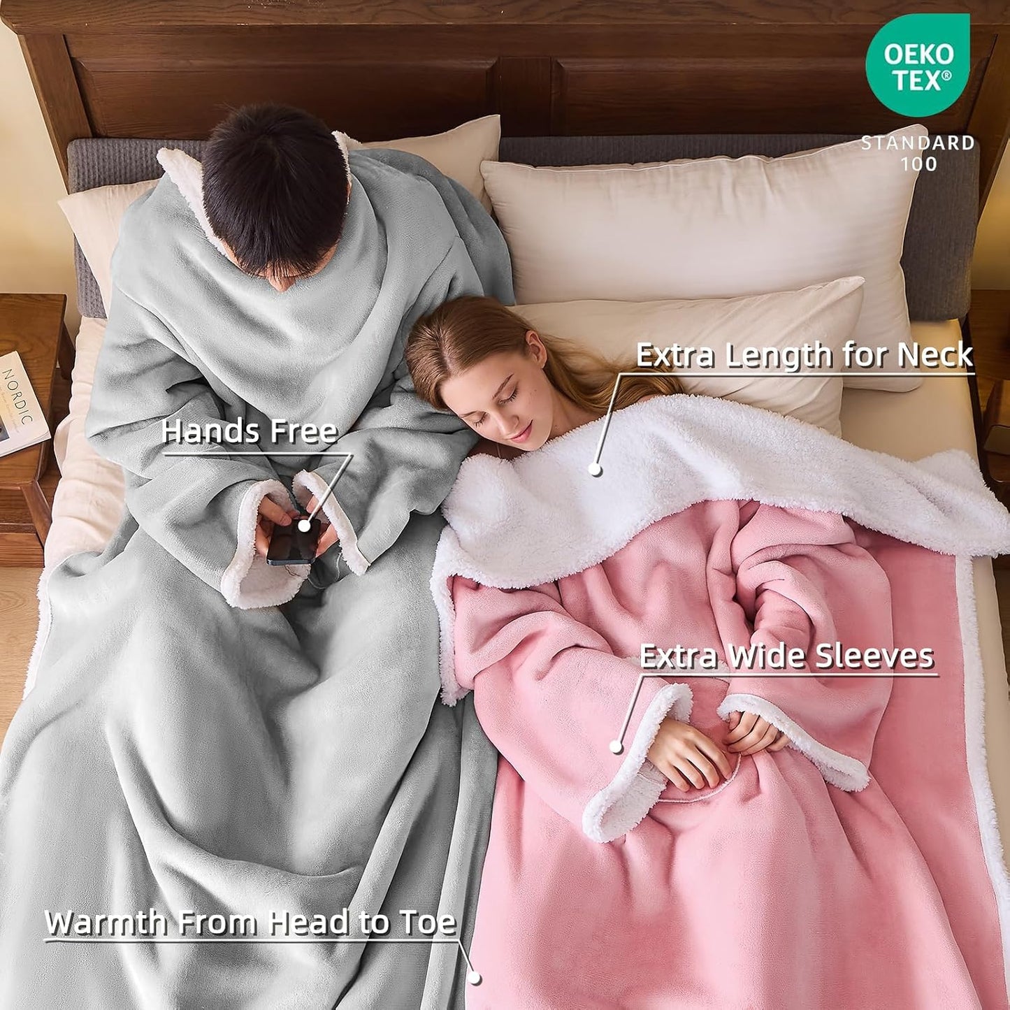 IFNOW Sherpa Wearable Blanket with Sleeves, Oversized Snuggle Robe, Purple | 430GSM Thick, 55x69", Big Pocket, TV Blanket,Fall Winter Dorm Essentials or Office, Christmas Birthday Gifts for Women Men