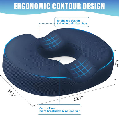 BlissTrends Donut Pillow Seat Cushion, Memory Foam Lifting Cushions(Black) | Donut Chair Cushions for Postpartum Pregnancy & Hemorrhoids,Tailbone Pain Relief Cushion for Office&Home Chairs