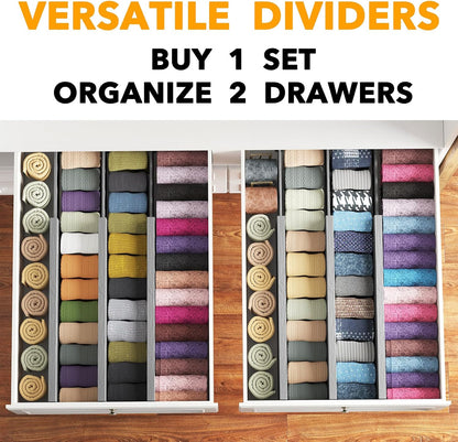 SpaceAid Bamboo Dresser Drawer Dividers 6 Pack, 4.65“ High Adjustable 12.5“-17” Drawer Organizers, Expandable Organization for Clothing, Clothes, Dressers, Natural