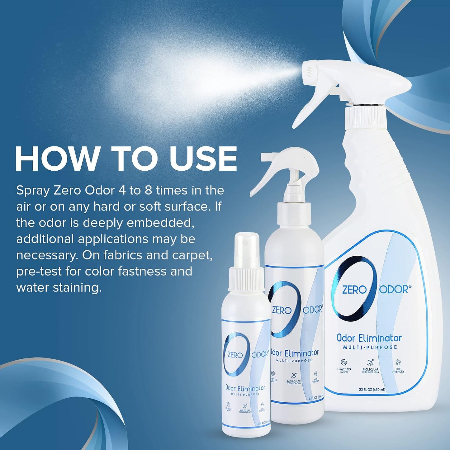 Zero Odor Multi-Purpose Odor Eliminator, Fabric & Room Deodorizer, 16 oz | Odor Eliminator Spray for Closet, Bathroom, Basement, Trash & Upholstery, Air and Surface use