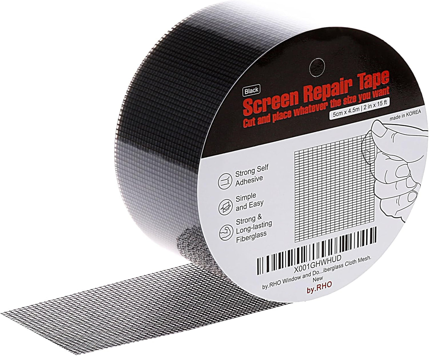 by.RHO Screen Repair Tape – Strong Self-Adhesive Window & Screen Door Repair Kit, Fiberglass Screen Patch 2"×33ft, Easy Cut and Apply, Indoor-Safe Adhesive, All-Weather (Black)