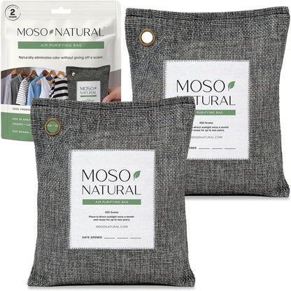 Moso Natural Air Purifying Bag 200g, Charcoal Odor Absorber, Car Odor Eliminator & Closet Deodorizer for Home & Pet, Lasts 2 Years, Unscented Bamboo Charcoal Bags, HGTV Editors' Pick