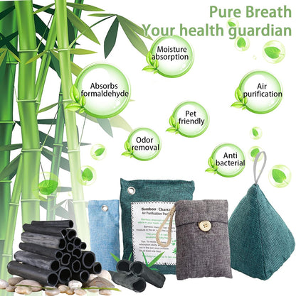 Charcoal Bags Odor Absorber (3x200g) Activated Bamboo Charcoal Air Purifying Bags Charcoal Odor Eliminating Bags for Home & Car Shoes, Closet, Pet -3 PACK