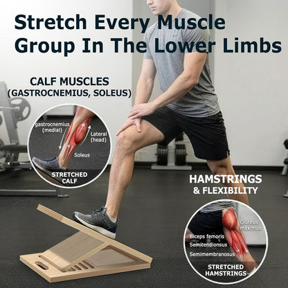 Wooden Slant Board for Calf Stretching, 5 Adjustable Angles, 300lb Capacity | 15.5-Inch Anti-Slip Squat Wedge for Yoga Pilates Fitness, Physical Therapy for Ankle Mobility & Hamstring Stretch